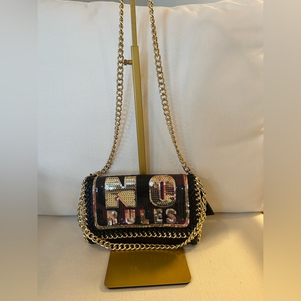 MARIANA BALANTI Black and Gold Chain CROSSBODY Bag sequin FIRST RULE NO RULES